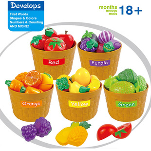Children's Pretend Play Kitchen Toy Set with Fruits and Vegetables for Sorting by Color, Cognitive Early Education