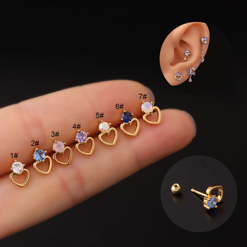 Womenu0027S Fashion Heart shape Metal Ear Studs Plating Inlay Zircon