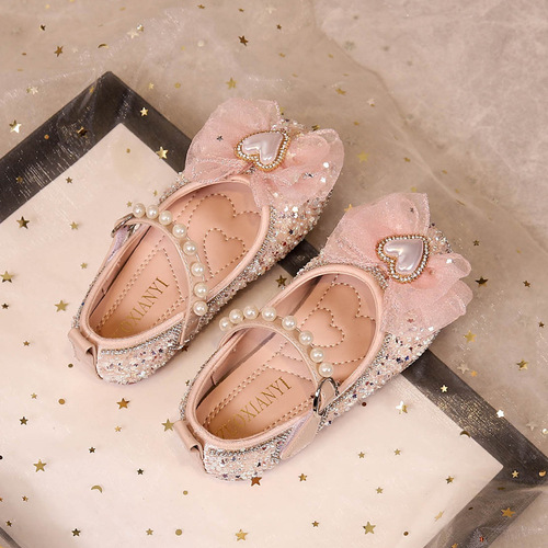 Girls Princess Leather Shoes 2024 Autumn New Casual Little Girls Children Flower Pearl Baby Soft Sole Shoes