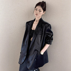 黑色绸缎小西装外套女2025新款醋酸西服气质名媛感超好看休闲