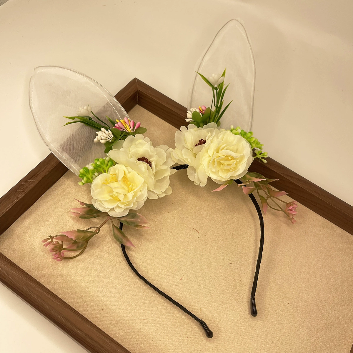 Headband Red Rabbit Lace Ears, Handmade Hair Accessory, High-Quality Graduation Party Style