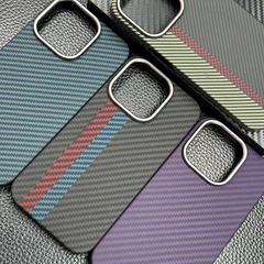 日没夕暮れにiPhone15proケブラーアラミド繊維携帯ケースリンゴ15pmハードケース磁気吸引を適用