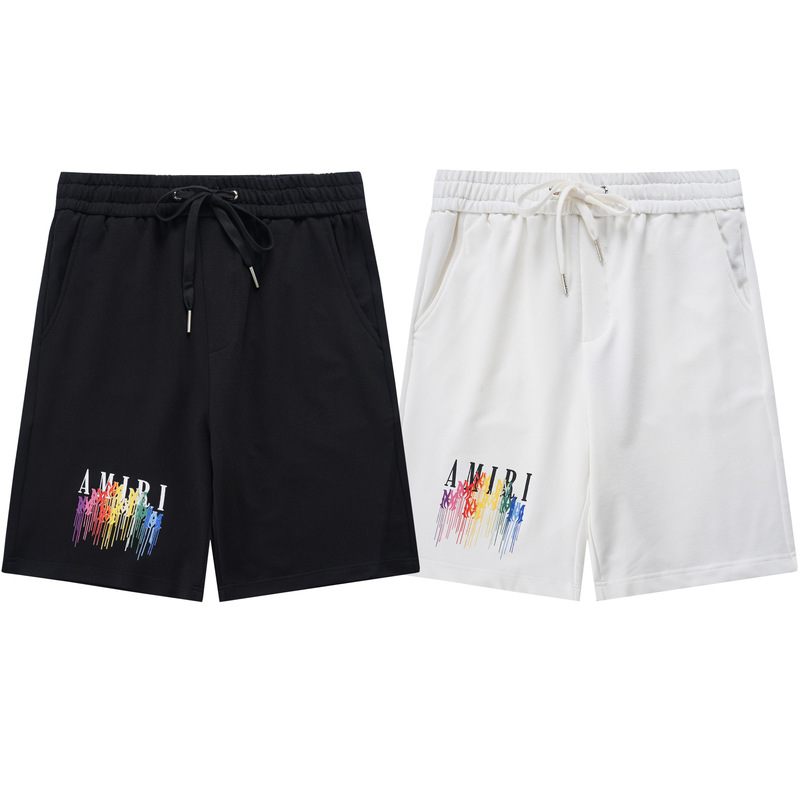 Amiri Shorts Summer European and American Colorfuled Glass Amiri Printed Letter Logo Men's and Women's Casual Style Sports Pants