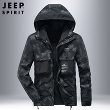 JEEP SPIRIT新款男士加绒夹克工装翻领防风透气大码男装休闲夹克