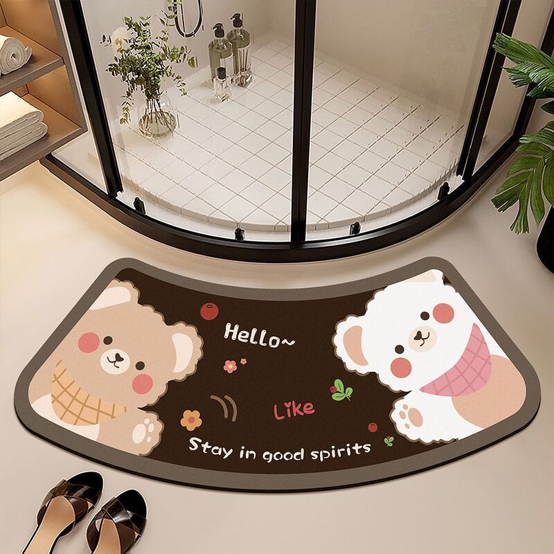 Curved arc-shaped bathroom floor mat, shower room diatomite strong water-absorbing mat, semi-circular arc non-slip foot mat for bathroom entrance