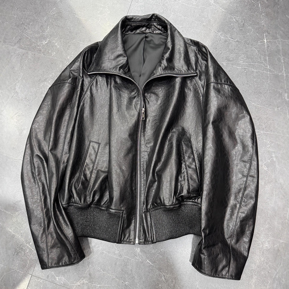 European Goods 2025 Autumn and Winter New Style Genuine Leather Sheepskin First Layer Oil Wax Distressed Retro Lapel Leather Jacket Jacket for Women