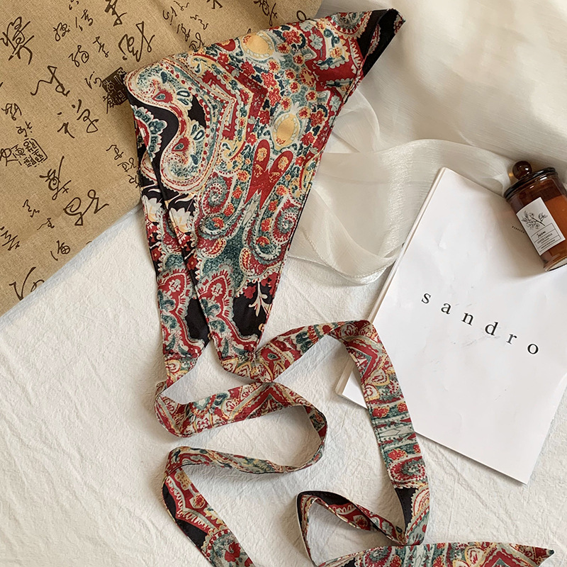 Toalla triangular, sello de cintura de verano, cintura, cortina de pedos, flor de anacardo, bufanda de seda de alta calidad, pañuelo en la cabeza, cinta para el cabello, fábrica de procesamiento personalizada