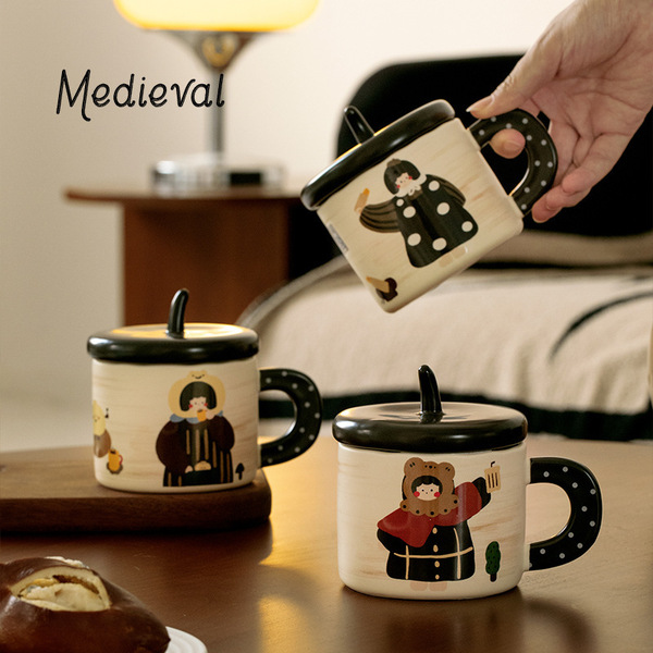 Middle -aged style cute ceramic cup with lid high face value Mark…