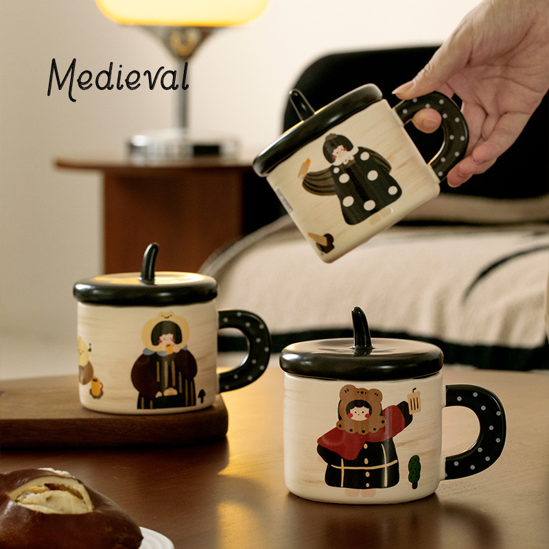 Middle -aged style cute ceramic cup with lid high face value Mark…