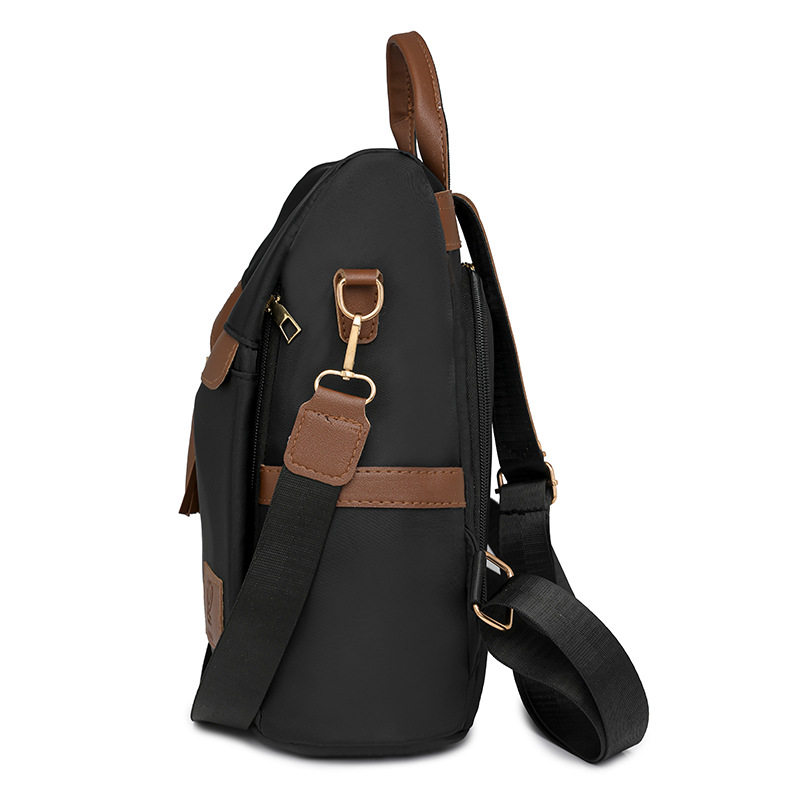 2024 otoño, nueva mochila antirrobo para mujer, borla de moda, color de contraste, nailon, mochila de viaje, mochila escolar, marea