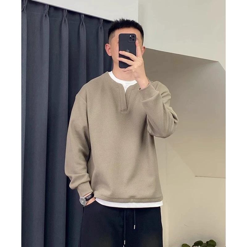 Конструктор с рисунком твил поддельные две части V-образного свитера для мужчин осенью и зимой