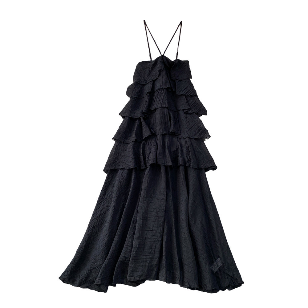 Women's Backless Maxi Dress With Spaghetti Straps, Flowy Beach Cover Up With Ruffle Hem, Sexy Boho Evening Gown For Vacation_ecoleips.com