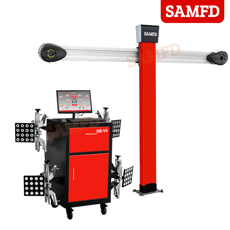 SAMFD Automotive Smart 3D Instrumento de posicionamiento de cuatro ruedas con elevador de cuatro columnas de corte grande Equipo de posicionamiento de la tienda de neumáticos