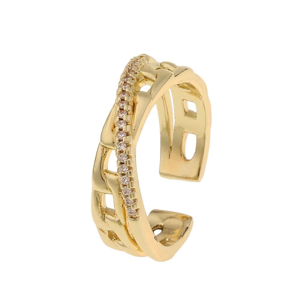 Simple Copper Diamond 18K Gold Geometric Open Rings