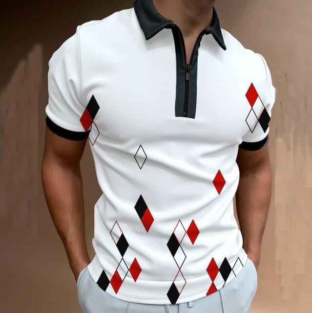 Camiseta Polo de Manga Corta con Cierre y Estampado 3D Informal para Hombre, Nueva Colección de Primavera para Exportación