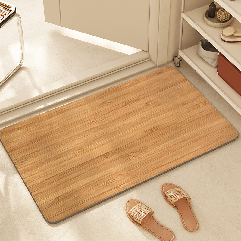 Medieval Style Wood Grain Soft Diatom Mud Floor Mat Bathroom Door Non-Slip Water-Absorbent Quick-Drying Foot Mat Bathroom Floor Mat Wholesale