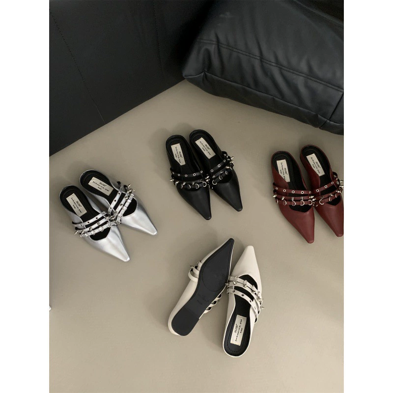 Новая французская остроконечная обувь Мэри Джейн женская 2024 новая осенняя юбка ретро один педаль с половиной тапочек