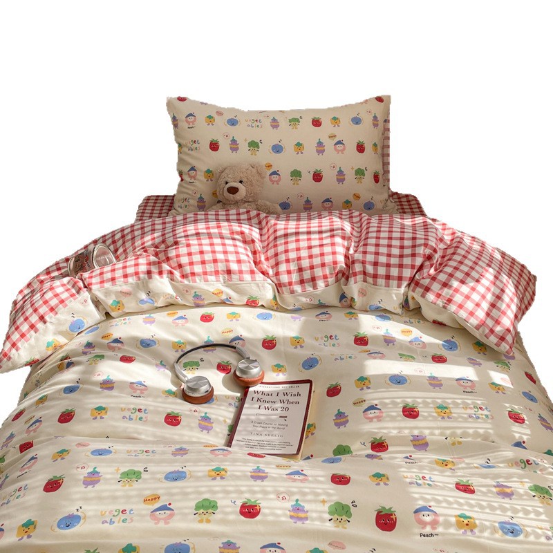 ropa de cama de cuatro piezas de algodón 2026 nueva sábanas cubierta colcha de cama dormitorio de estudiantes niños tres piezas de conjunto