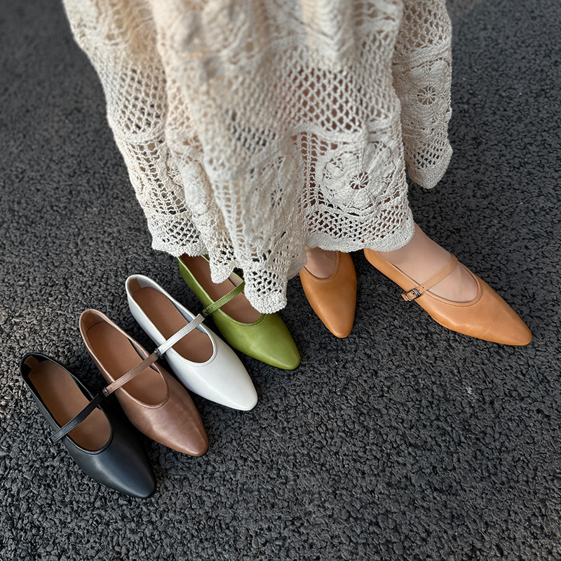 3136-6 Style Women's Shallow Strap Flats, New Soft Leather Flat Pointed Toe Vintage Mary Jane Shoes, Versatile For Women_vogvips.com