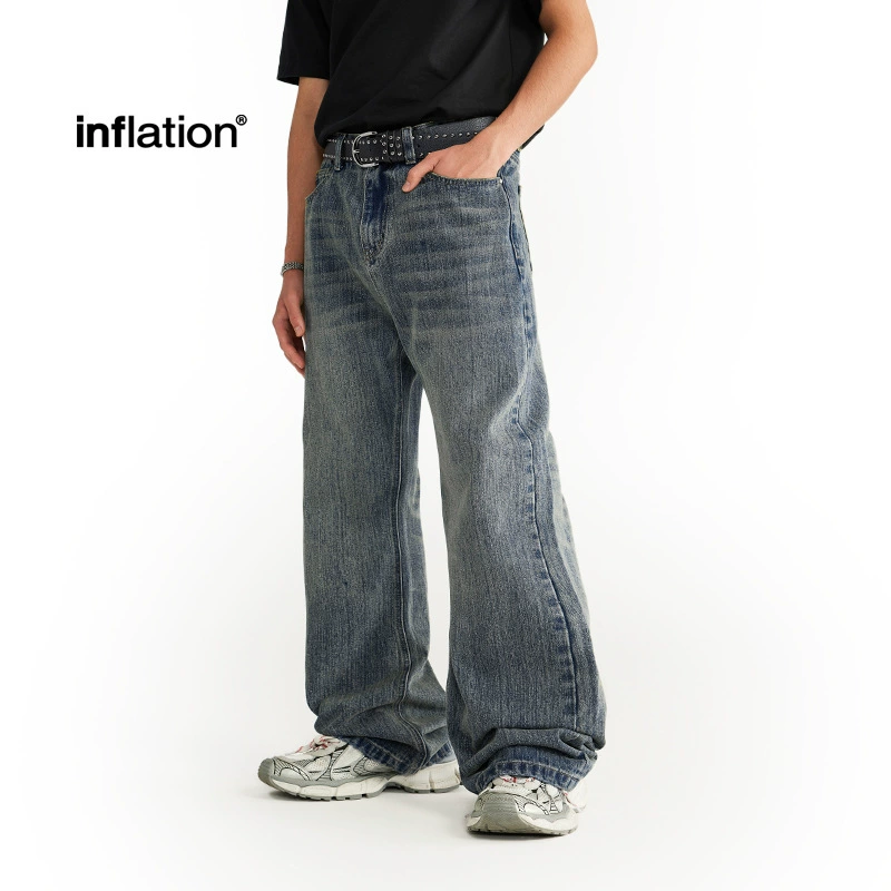 INF мужская одежда | Бамбуковые выстиранные джинсы скинни 2024 Весна и лето новый модный бренд ретро персонализированные мужские прямые брюки
