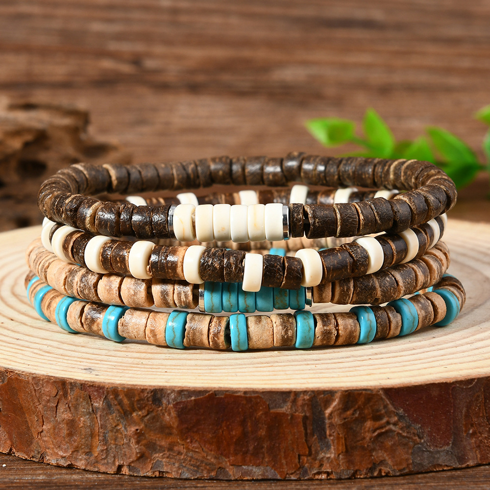 Retro Simple Style Geometric Wood Turquoise Men's Bracelets Imitation Pearl Accessories display picture 1