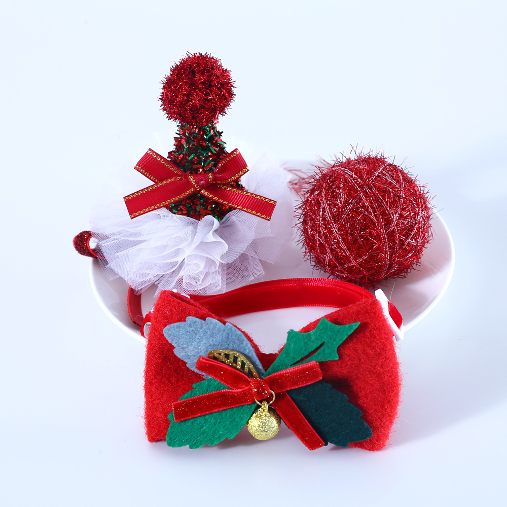 2022 nuevo gato Navidad collar nudo lentejuelas encaje sombrero tocado lana juguete caja de regalo traje