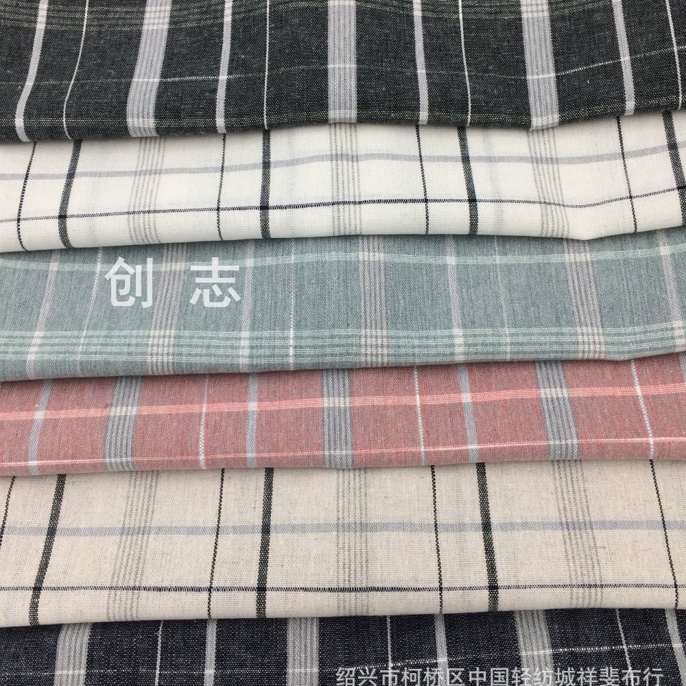 色织提花格子衬衫面料竹节女装衬衫大格纹淘现货绍兴轻纺城