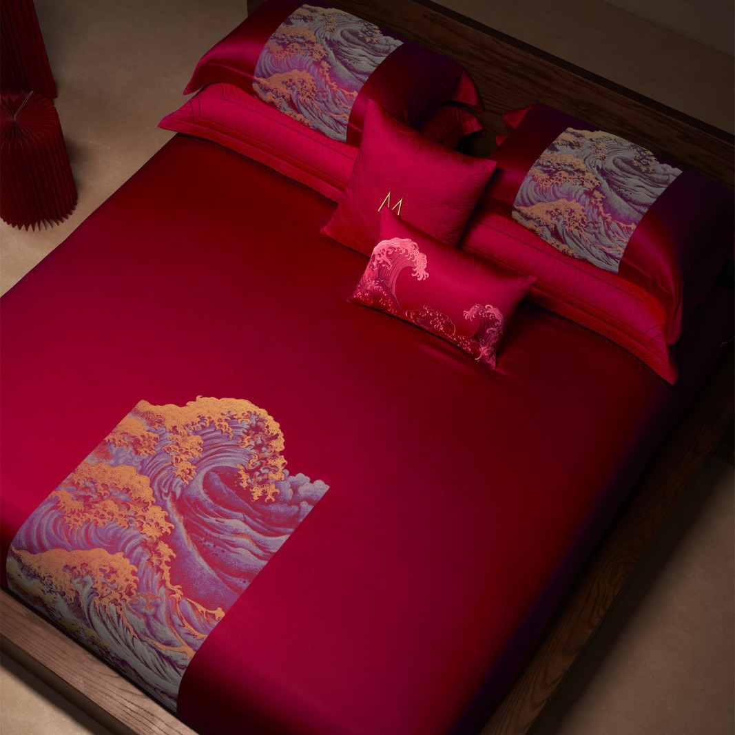 Luxurious and Elegant High-End Jacquard Cloud-Colored Wedding Celebration Dowry Bedding Set Pure Cotton Long-Staple Cotton Four-Piece Set