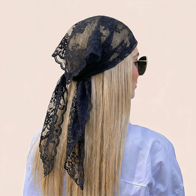 Runde Embroidery Lace Headscarf Triangle Scarf Waist Belt Embroidered Hollow Silk Scarf Bridal Veil Headwear Wholesale