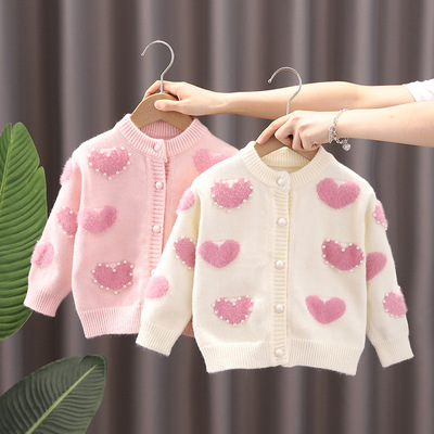 girl Sweater 2022 Autumn and winter baby Sweater coat love Outside the ride Western style jacket girl Sweater