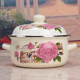 珐琅彩搪瓷加厚汤锅家用双耳带盖汤锅泡面盆猪油盆电磁炉煤气批发