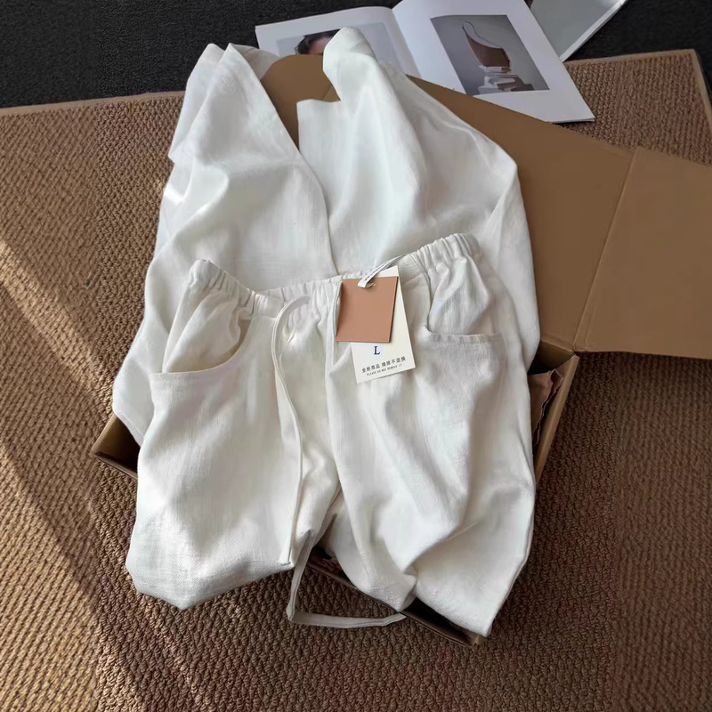 Jomi Studio Old Money Style Off-White Linen Drawstring Wide-Leg Pants for Women Chic Early Spring Simple Casual Pants Jomi Studio Old Money Style Off-White Linen Drawstring Wide-Leg Pants for Women Chic Early Spring Simple Casual Pants