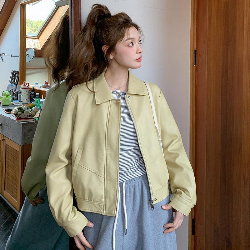 Real Shot of Short Biker Leather Jacket for Petite Women, Spring 2026 New Casual Short Leather Coat Real Shot of Short Biker Leather Jacket for Petite Women, Spring 2026 New Casual Short Leather Coat