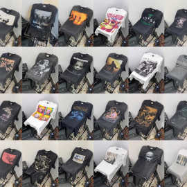 欧美高街潮牌vintage美式复古做旧洗水宽松重磅半袖vtg短袖t恤夏