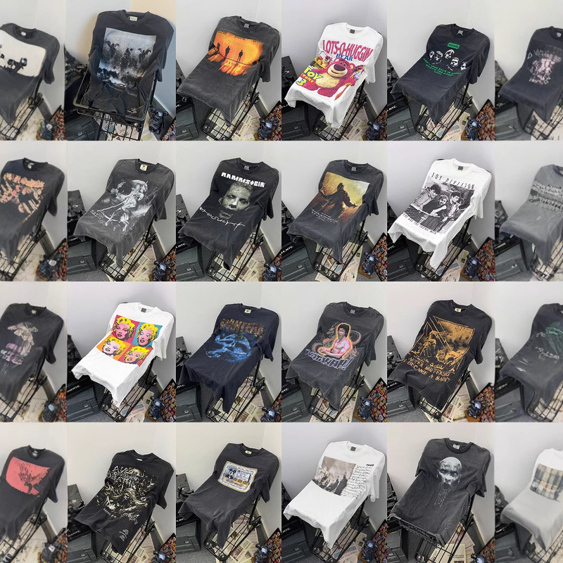 European and American High Street Fashion Brand vintage American Retro Old Wash Water Loose Heavy Half Sleeve Vtg Short Sleeve T-shirt for Summer