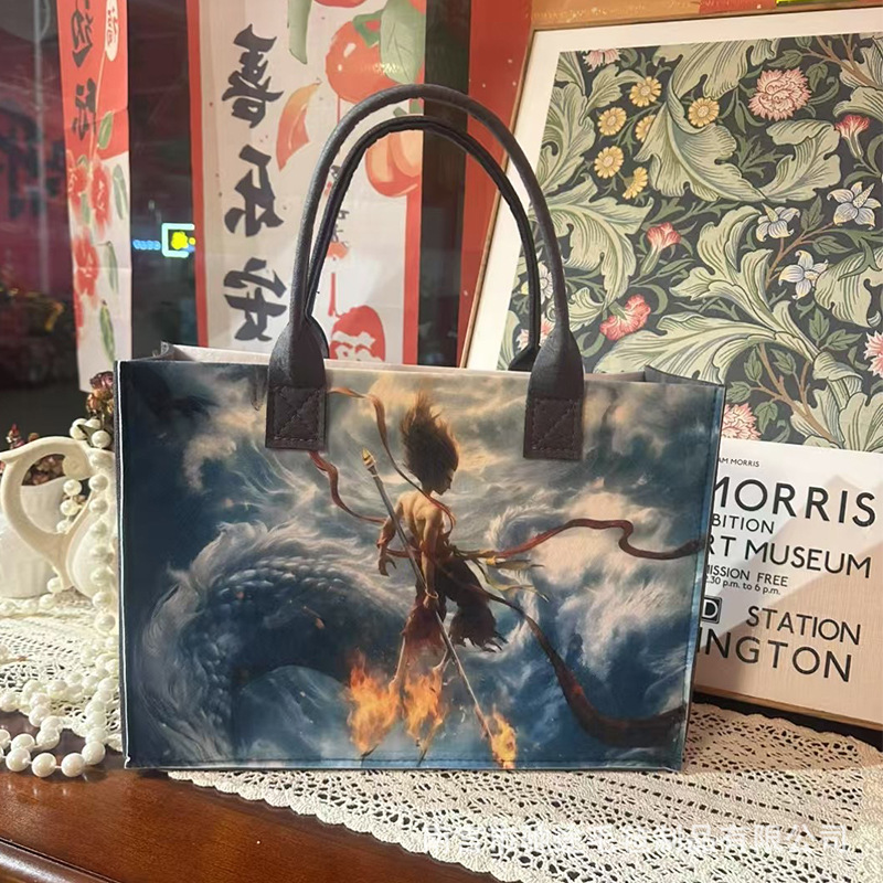 新款毛毡包哪吒之魔童闹海主题周边大容量礼品包装袋毛毡手提包