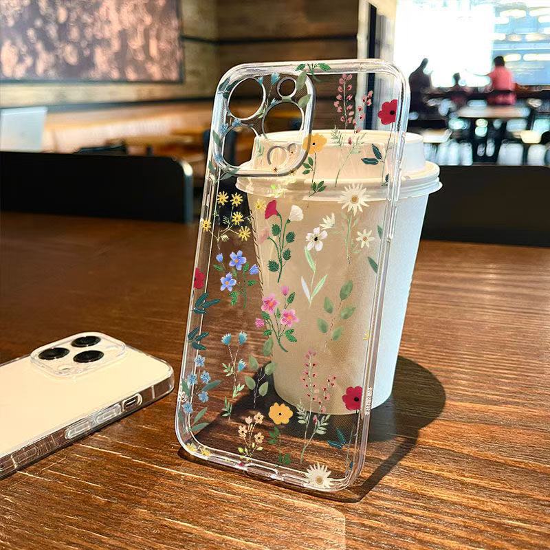 Flores pintadas de arte para iphone15promax funda para teléfono móvil Apple 16/14pro Japón y Corea del Sur 13/12/11