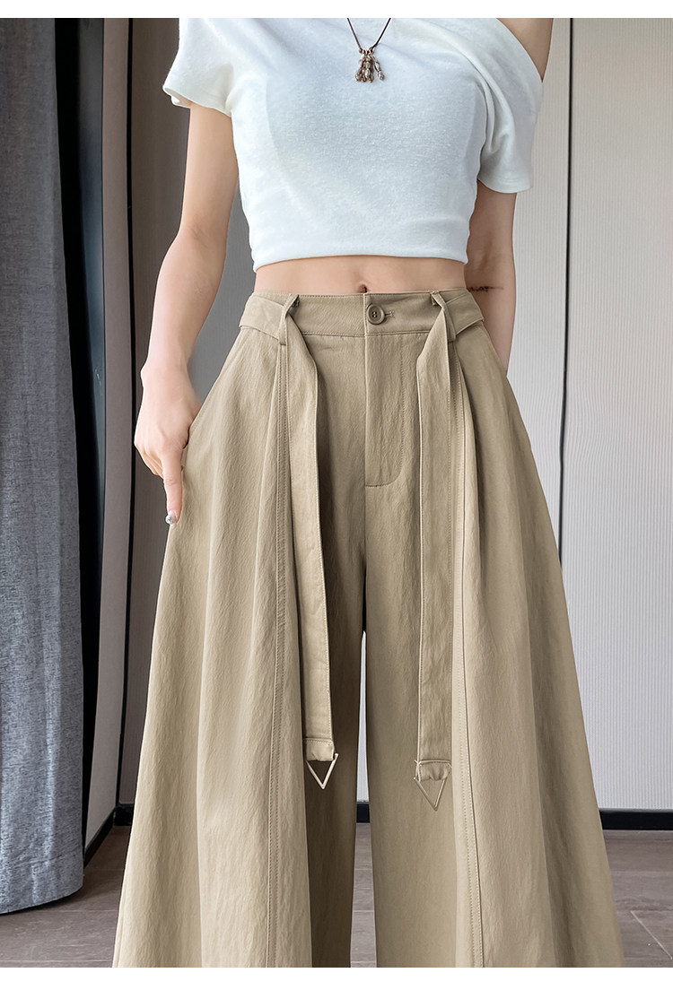 Quần culottes nữ ống rộng cạp cao chất liệu lụa mỏng mùa hè — Trắng thường xuyên chi tiết 26