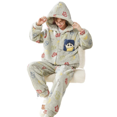 Men's Winter Pajamas, Thickened Fleece Coral Fleece, 2024 New Arrival, Men's and Teenagers' Outwear Home Wear Set