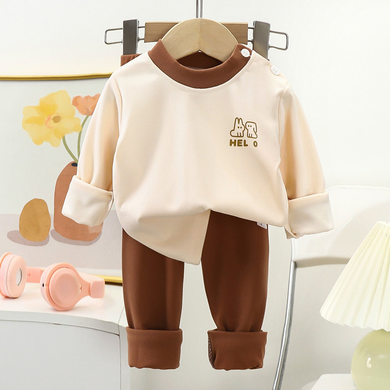 Children's Pajamas and Loungewear Set for Boys and Girls, Autumn and Winter Thickened Toddler and Young Children's Thermal Tops and Pants