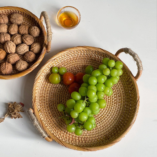 Cross-border best-selling rattan desk toys snacks dried fruits bread coffee storage basket living room coffee table fruit plate