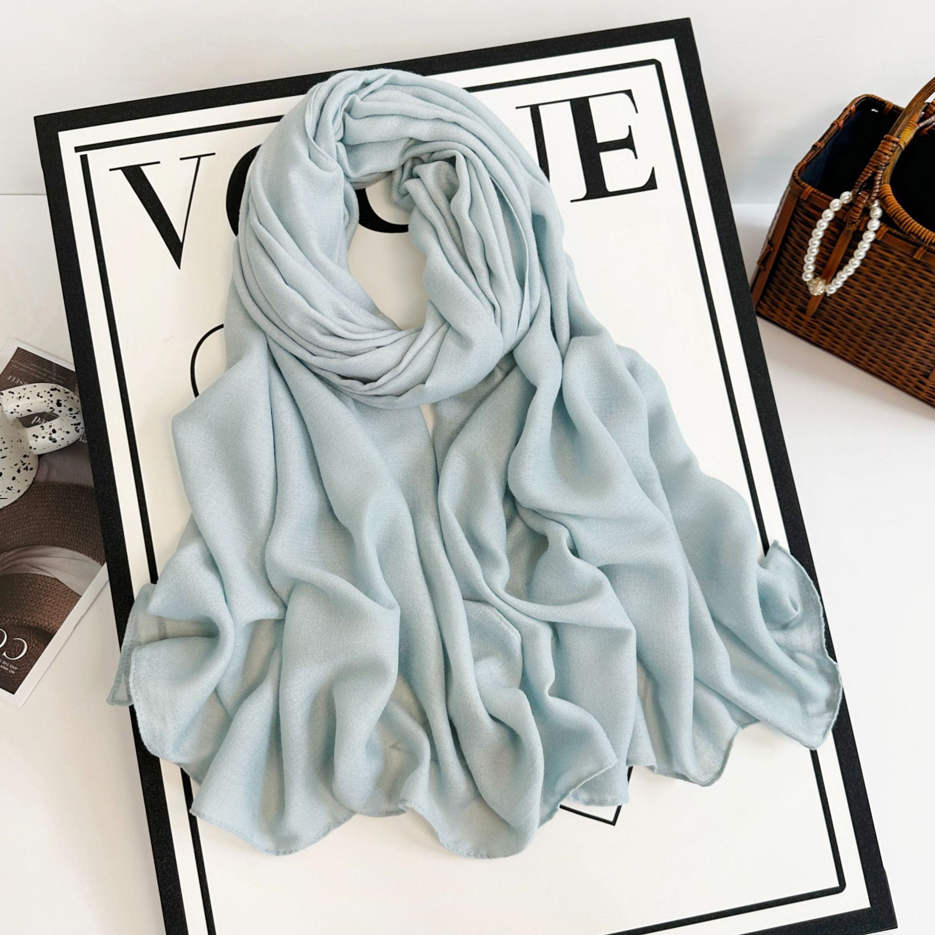 Sciarpa lunga da donna in cotone e canapa 2023 autunno/inverno tinta unita monocromatica multicolore_voghion.com