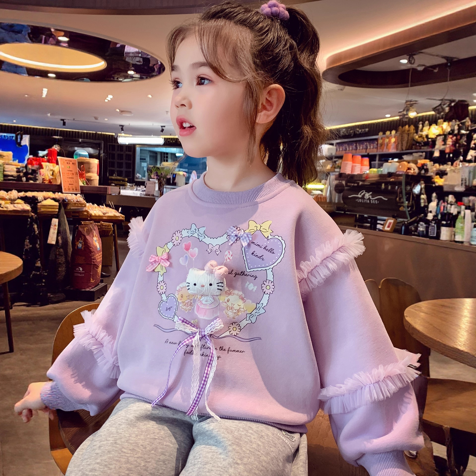 Girls' Fleece Sweatshirt Winter Wear 2025 New Kidsren's Korean Cartoon Print One-Piece Fleece Top Girls Pullover