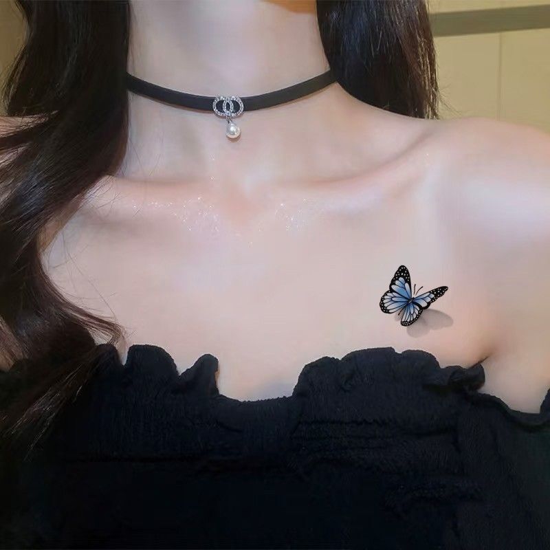 Small Fresh Ins Style Advanced 3D Butterfly Color Tattoo Sticker Women's Waterproof Long-lasting Wrist Collarbone Waist Arm
