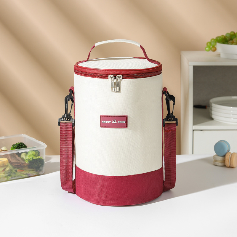 Nueva bolsa de aislamiento cilíndrica, correa para el hombro, bolsa de lonchera de mensajero, estudiante de oficina, bolsa bento, bolsa de almuerzo, bolsa de almuerzo