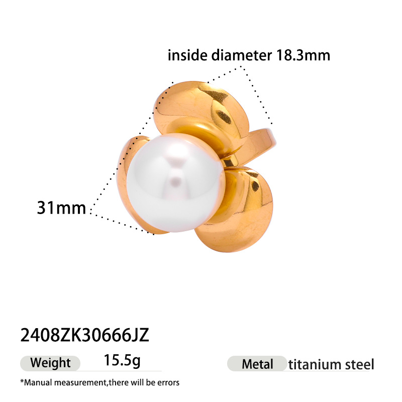 Anillo de acero inoxidable europeo y americano de Tena, sentido de nicho, moda de alta gama, flores de imitación de perlas, pendientes de flores, pendientes