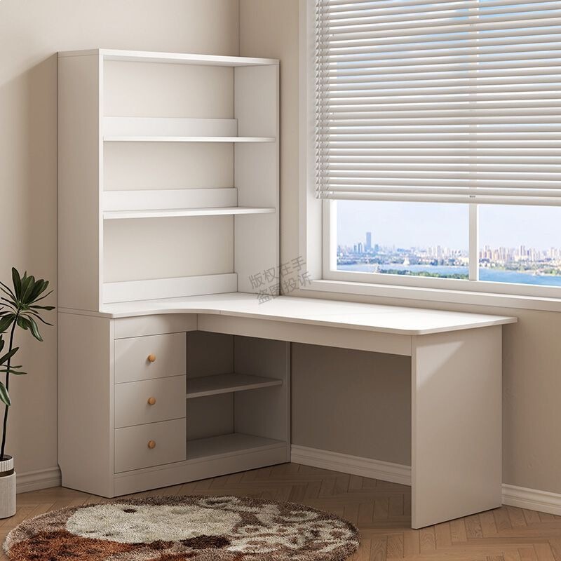 Corner Desk Bookshelf Student Study Table with Drawer Integrated Desktop Office Computer Desk Bedroom Bookcase Combination