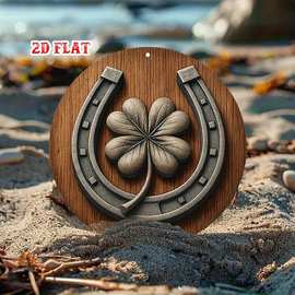 2D平面，大号幸运马蹄铁与四叶草金属墙饰 - 重型铝制爱尔兰好运