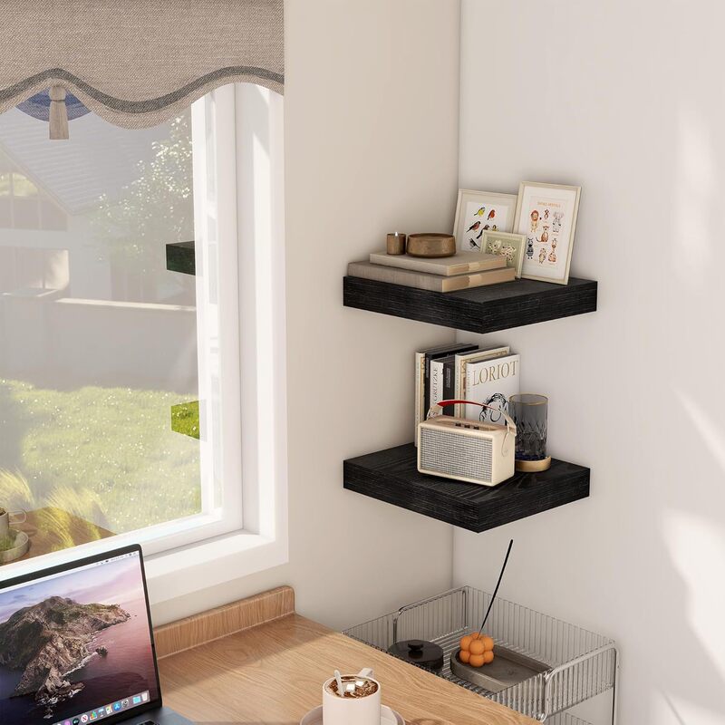 Rustic Farmhouse Floating Bathroom Shelf, Wall-Mounted Thick Industrial Kitchen Wood Shelf