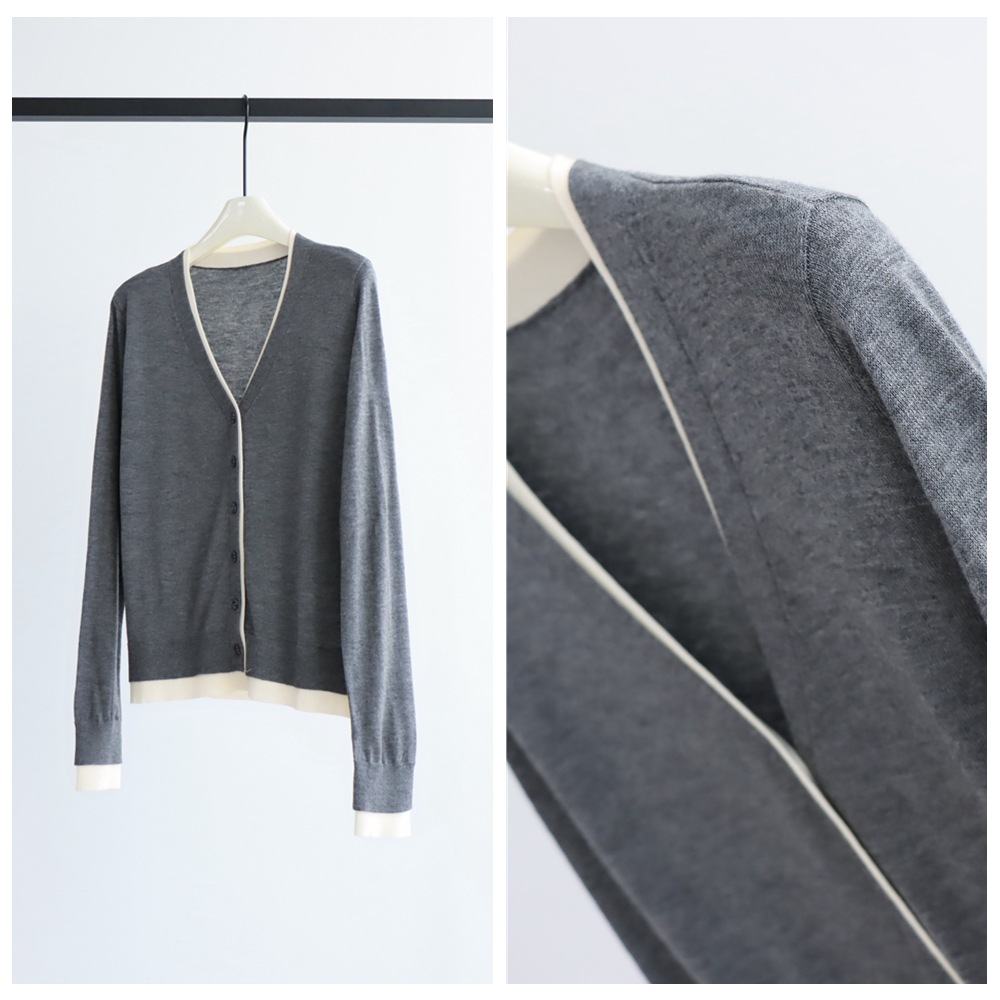 Fashionable color matching double placket V-neck sweater cardigan wool blend autumn and winter loose casual women's coat new